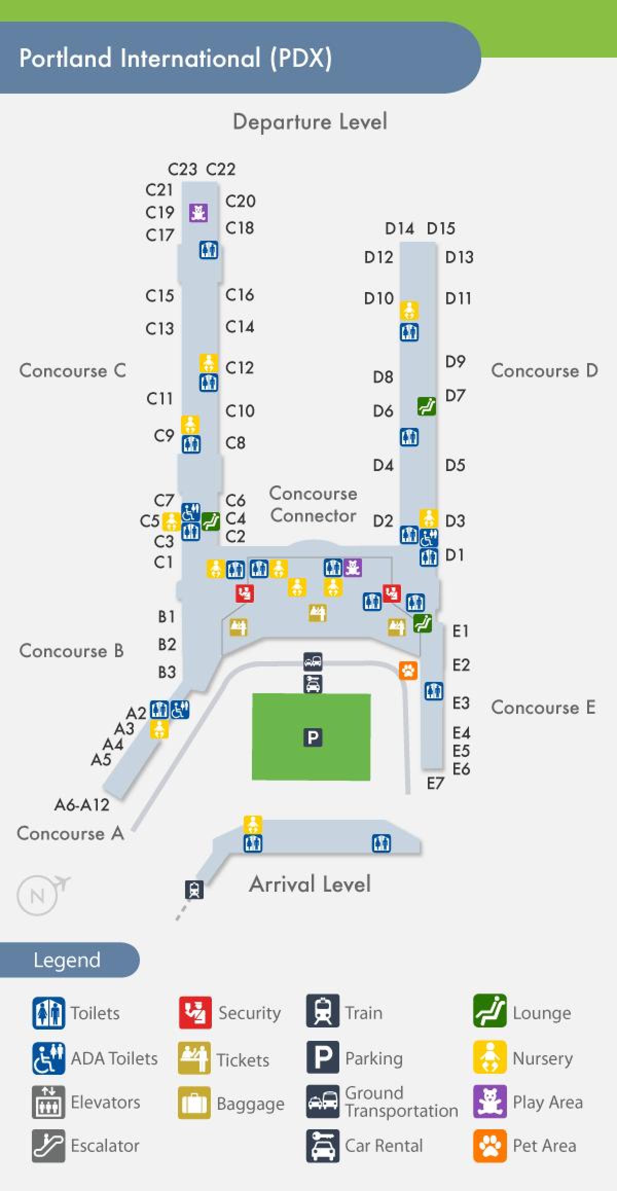 PDX peta dari bandara