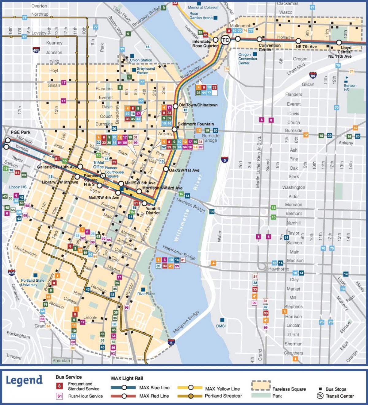 Portland Oregon angkutan umum peta
