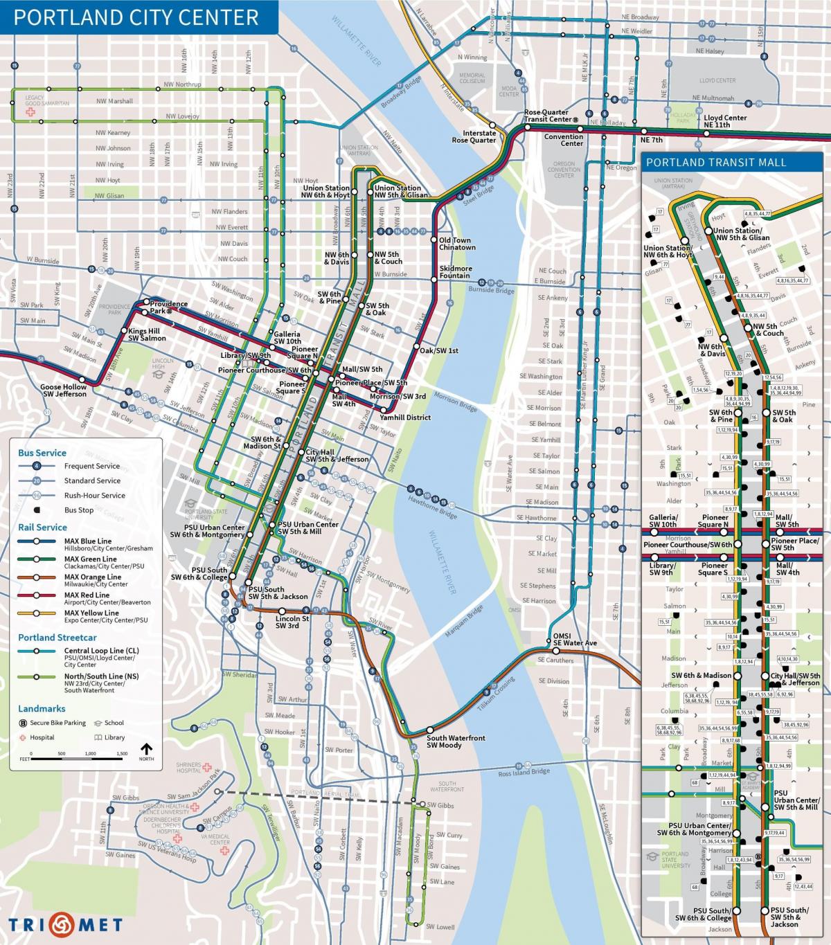Portland Oregon peta transportasi umum